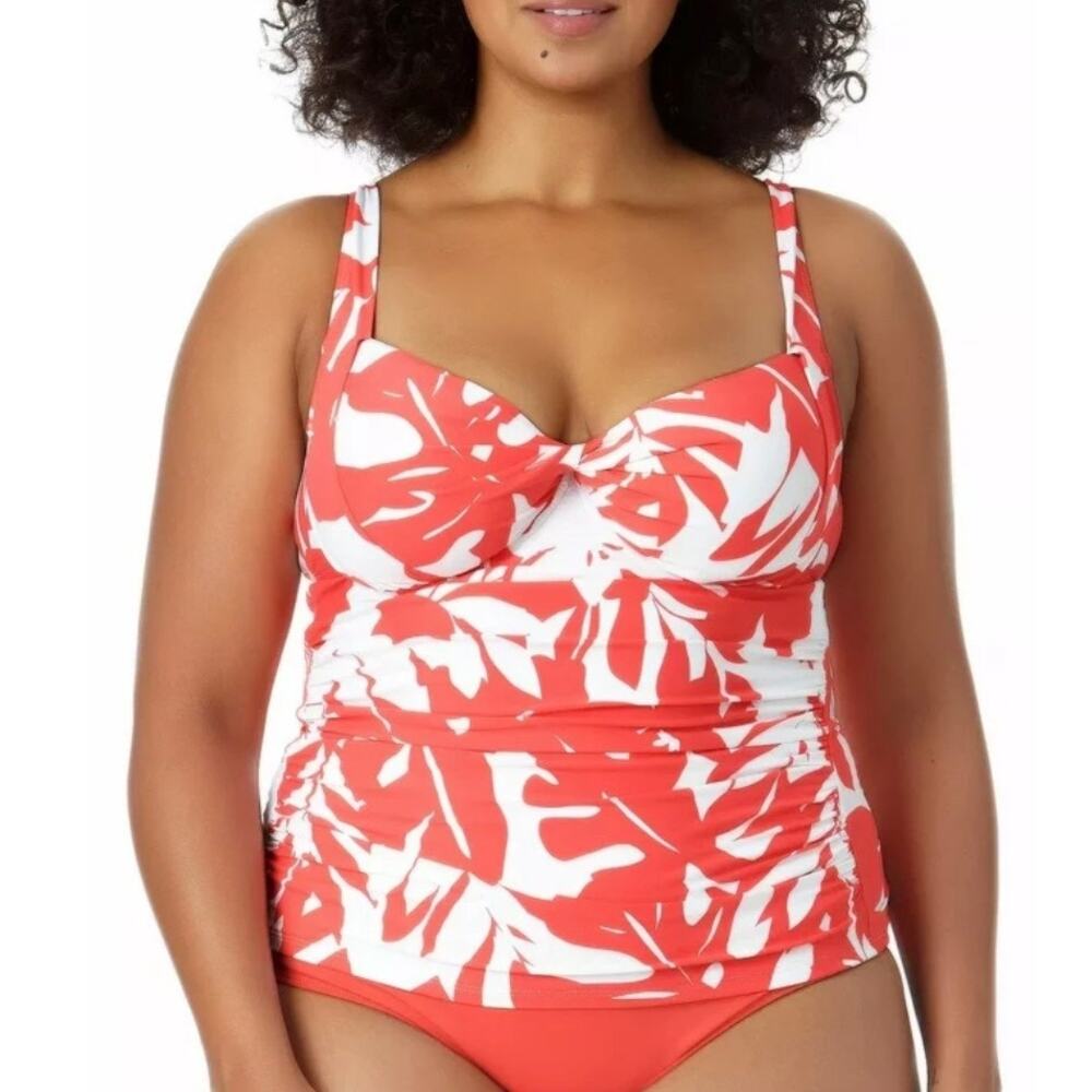 Anne Cole Coral Coastal Palm Retro Twist Underwire Tankini & Bottom 24W NWT